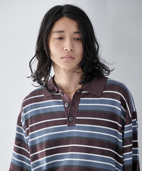 RAGEBLUE(レイジブルー)の「Border Knit Polo Shirt / ボーダーニットポロシャツ(ポロシャツ・メンズ・ブルー/ブラック/パープル・MEDIUM/LARGE)」の22枚目の写真
