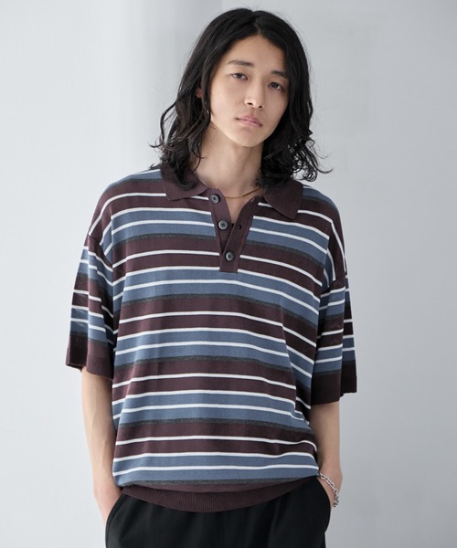 RAGEBLUE(レイジブルー)の「Border Knit Polo Shirt / ボーダーニットポロシャツ(ポロシャツ・メンズ・ブルー/ブラック/パープル・MEDIUM/LARGE)」の21枚目の写真