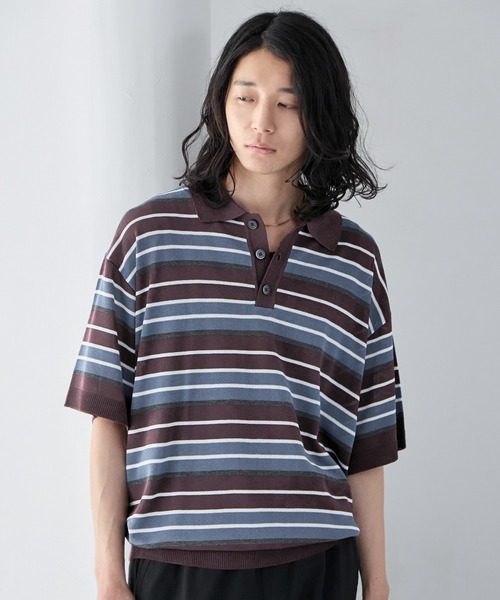 RAGEBLUE(レイジブルー)の「Border Knit Polo Shirt / ボーダーニットポロシャツ(ポロシャツ・メンズ・ブルー/ブラック/パープル・MEDIUM/LARGE)」の20枚目の写真