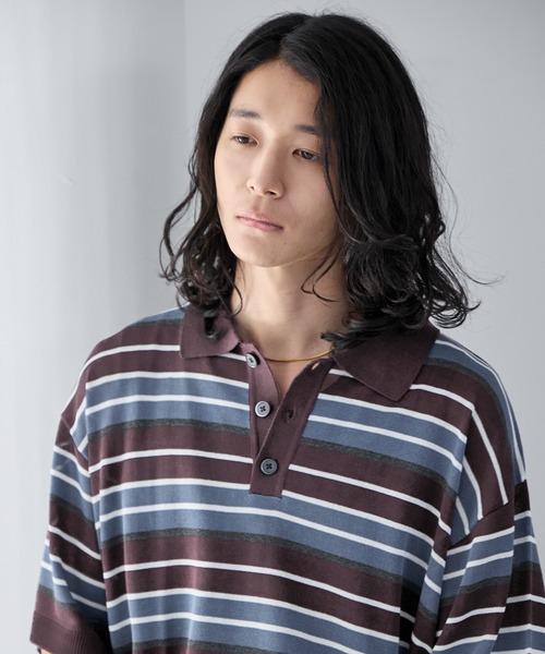 RAGEBLUE(レイジブルー)の「Border Knit Polo Shirt / ボーダーニットポロシャツ(ポロシャツ・メンズ・ブルー/ブラック/パープル・MEDIUM/LARGE)」の16枚目の写真