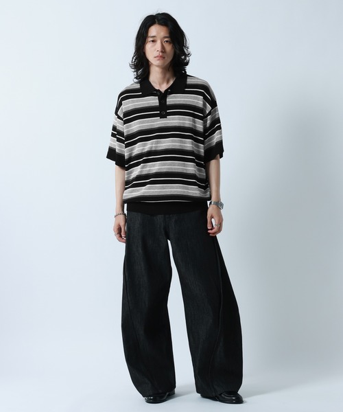 セール】Border Knit Polo Shirt / ボーダーニットポロシャツ