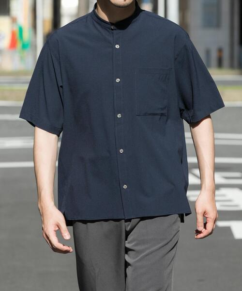 URBAN RESEARCH ROSSO MEN（アーバンリサーチロッソメン）の「『WEB限定』『XLサイズあり』『吸水速乾』Air Stretch バンドカラーシャツ（シャツ/ブラウス・メンズ・ブラウン/ネイビー/チャコールグレー/ブラック・X-LARGE/LARGE/MEDIUM/SMALL）」の4枚目の写真