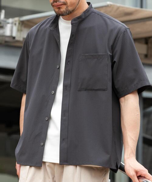 URBAN RESEARCH ROSSO MEN（アーバンリサーチロッソメン）の「『WEB限定』『XLサイズあり』『吸水速乾』Air Stretch バンドカラーシャツ（シャツ/ブラウス・メンズ・ブラウン/ネイビー/チャコールグレー/ブラック・X-LARGE/LARGE/MEDIUM/SMALL）」の5枚目の写真