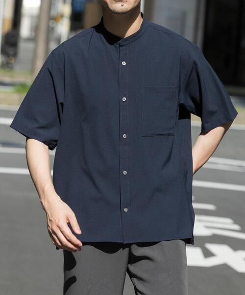 URBAN RESEARCH ROSSO MEN（アーバンリサーチロッソメン）の「『WEB限定』『XLサイズあり』『吸水速乾』Air Stretch バンドカラーシャツ（シャツ/ブラウス・メンズ・ブラウン/ネイビー/チャコールグレー/ブラック・X-LARGE/LARGE/MEDIUM/SMALL）」の18枚目の写真