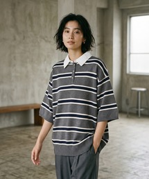【BLK001】シャツ襟半袖ポロニット