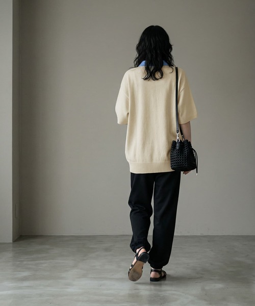 STYLE DELI(スタイルデリ)の「【BLK001】シャツ襟半袖ポロニット(Tシャツ/カットソー・レディース・グレー系その他/アイボリー/杢グレー・FREE)」の21枚目の写真
