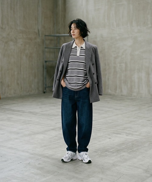 STYLE DELI(スタイルデリ)の「【BLK001】シャツ襟半袖ポロニット(Tシャツ/カットソー・レディース・グレー系その他/アイボリー/杢グレー・FREE)」の20枚目の写真