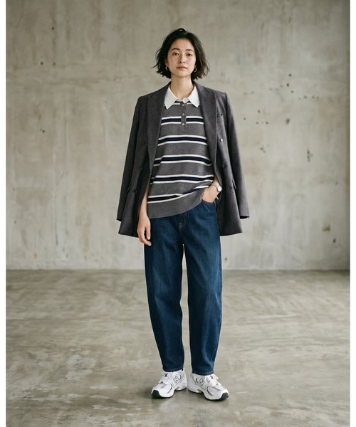 STYLE DELI(スタイルデリ)の「【BLK001】シャツ襟半袖ポロニット(Tシャツ/カットソー・レディース・グレー系その他/アイボリー/杢グレー・FREE)」の19枚目の写真