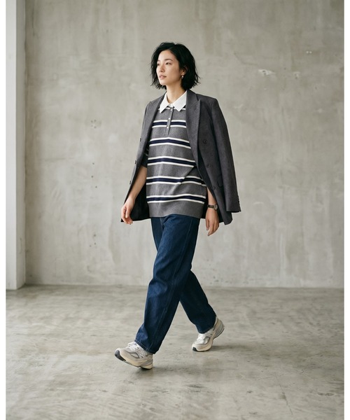 STYLE DELI(スタイルデリ)の「【BLK001】シャツ襟半袖ポロニット(Tシャツ/カットソー・レディース・グレー系その他/アイボリー/杢グレー・FREE)」の18枚目の写真
