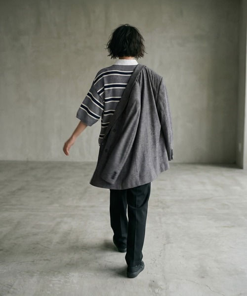 STYLE DELI(スタイルデリ)の「【BLK001】シャツ襟半袖ポロニット(Tシャツ/カットソー・レディース・グレー系その他/アイボリー/杢グレー・FREE)」の13枚目の写真