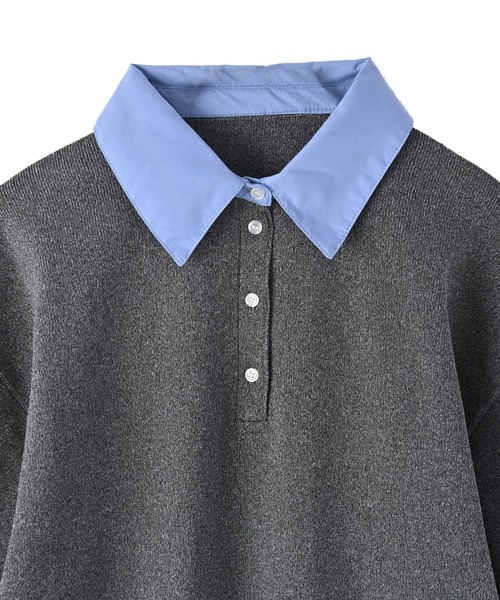 STYLE DELI(スタイルデリ)の「【BLK001】シャツ襟半袖ポロニット(Tシャツ/カットソー・レディース・グレー系その他/アイボリー/杢グレー・FREE)」の12枚目の写真
