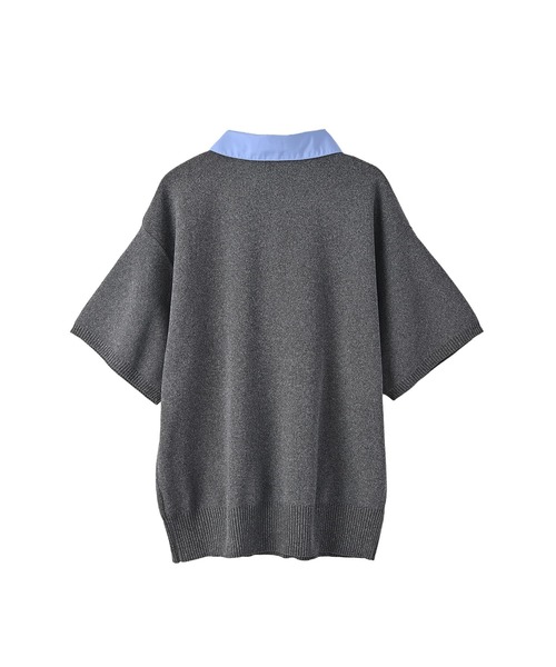 STYLE DELI(スタイルデリ)の「【BLK001】シャツ襟半袖ポロニット(Tシャツ/カットソー・レディース・グレー系その他/アイボリー/杢グレー・FREE)」の8枚目の写真
