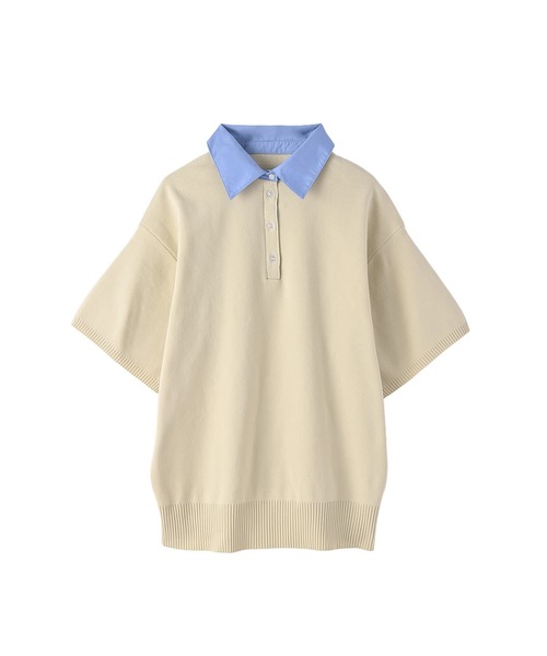 STYLE DELI(スタイルデリ)の「【BLK001】シャツ襟半袖ポロニット(Tシャツ/カットソー・レディース・グレー系その他/アイボリー/杢グレー・FREE)」の6枚目の写真