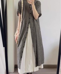 ギンガムチェックロングワンピース