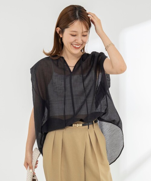 NOLLEY’S(ノーリーズ)の「【WEB限定】ウォッシャブルライトカールマイヤーノースリーブオーバーブラウス(シャツ/ブラウス・レディース・ブラック/オレンジ/ブラウン・38)」の5枚目の写真