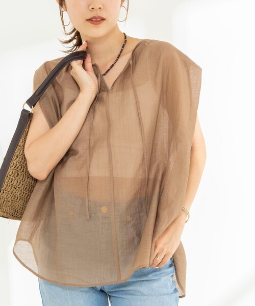 NOLLEY’S(ノーリーズ)の「【WEB限定】ウォッシャブルライトカールマイヤーノースリーブオーバーブラウス(シャツ/ブラウス・レディース・ブラック/オレンジ/ブラウン・38)」の13枚目の写真