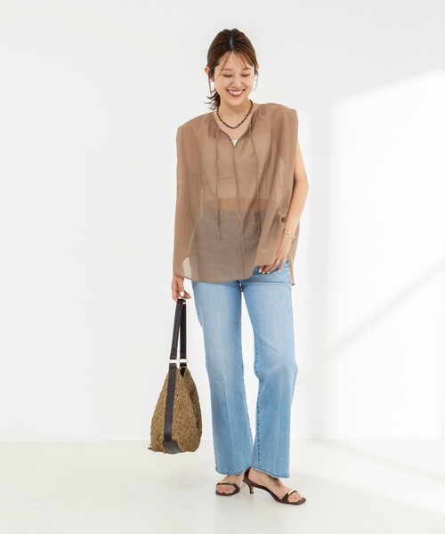 NOLLEY’S(ノーリーズ)の「【WEB限定】ウォッシャブルライトカールマイヤーノースリーブオーバーブラウス(シャツ/ブラウス・レディース・ブラック/オレンジ/ブラウン・38)」の14枚目の写真