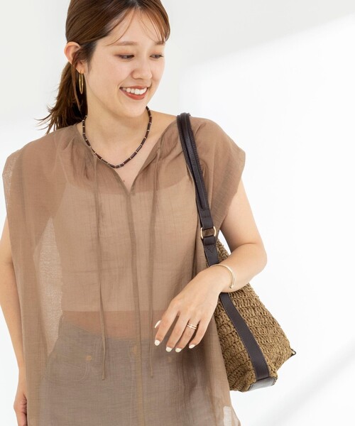 NOLLEY’S(ノーリーズ)の「【WEB限定】ウォッシャブルライトカールマイヤーノースリーブオーバーブラウス(シャツ/ブラウス・レディース・ブラック/オレンジ/ブラウン・38)」の19枚目の写真