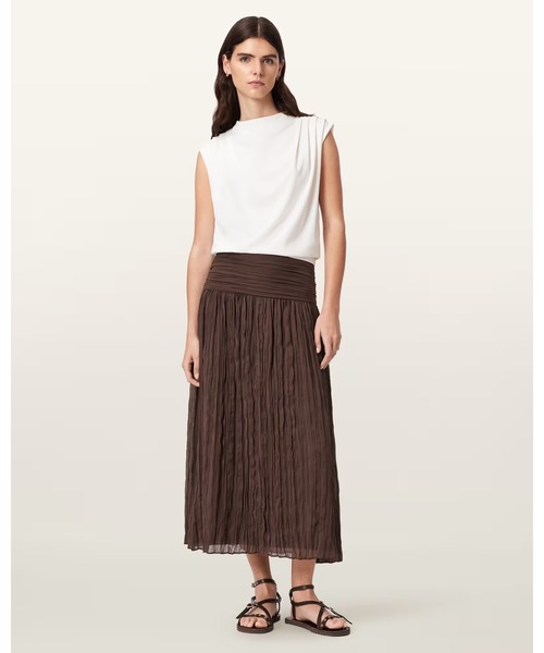 ALLSAINTS(オールセインツ)の「ASAL ASYMMETRIC RUCHED MAXI SKIRT | ASAL アシンメトリー ルシェド マキシ スカート(スカート・レディース・ブラウン系その他・6/8/10)」の1枚目の写真