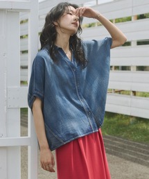hunch（ハンチ）の「シアーデニム スキッパー半袖シャツ（シャツ/ブラウス）」