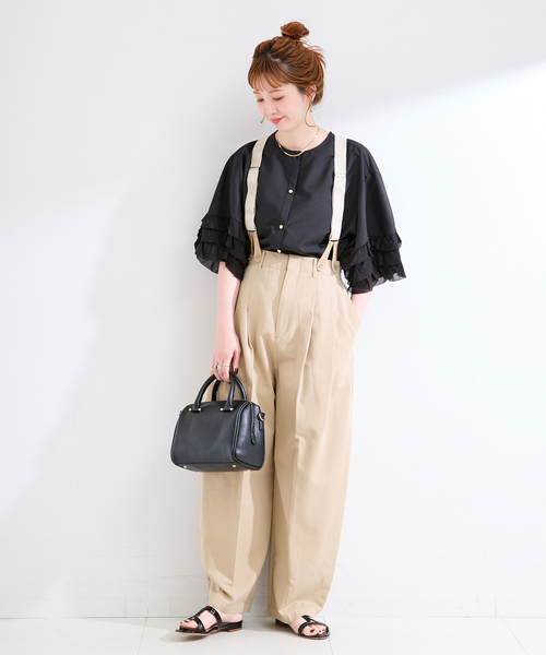 B.C STOCK（ベーセーストック）の「《追加》手洗い可 / UVcare / 接触冷感 / add Function フリル袖ブラウス（シャツ/ブラウス・レディース・ホワイト/ベージュ/ブラック・FREE）」の5枚目の写真