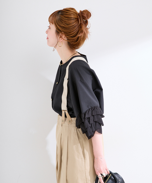 B.C STOCK（ベーセーストック）の「《追加》手洗い可 / UVcare / 接触冷感 / add Function フリル袖ブラウス（シャツ/ブラウス・レディース・ホワイト/ベージュ/ブラック・FREE）」の10枚目の写真