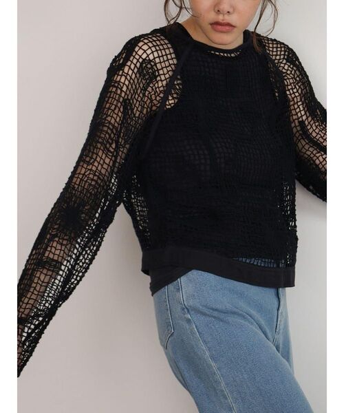 FIKA.（フィーカ）の「Flower mesh knit cardigan（シャツ/ブラウス・レディース・ブラック/ホワイト・MEDIUM）」の13枚目の写真