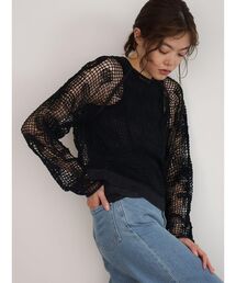 Flower mesh knit cardigan