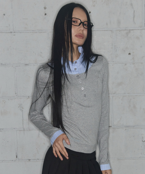 FANCY CLUB(ファンシークラブ)の「シャツレイヤードロングスリーブ (グレー) F25ZB023(Tシャツ/カットソー・レディース・その他・ONE SIZE)」の3枚目の写真