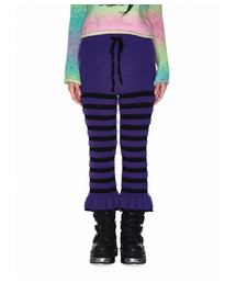 Fluffy stripe cropped knit pants_purple