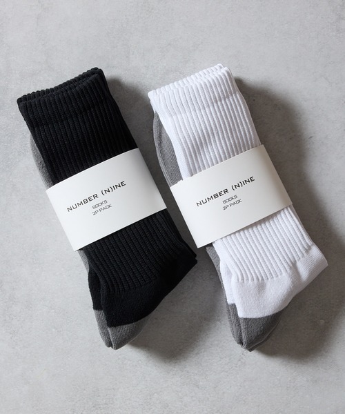 NUMBER (N)INE(ナンバーナイン)の「100% FINE COTTON 2-PACK PLAIN TWO-TONE RIB SOCKS / ファイン コットン100% 2パック プレーン ツートーン リブ ソックス(ソックス/靴下・メンズ・ブラック×グレー/ホワイト×グレー・25~27cm)」の12枚目の写真