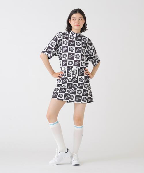 Jack Bunny!!(ジャックバニー)の「【Jack Bunny!!】ハイビスカスプリントPEメッシュ半袖モックネックカットソー(Tシャツ/カットソー・レディース・イエロー/ブラック・LARGE/MEDIUM/SMALL)」の3枚目の写真
