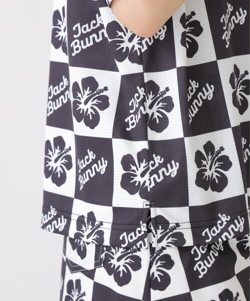 Jack Bunny!!(ジャックバニー)の「【Jack Bunny!!】ハイビスカスプリントPEメッシュ半袖モックネックカットソー(Tシャツ/カットソー・レディース・イエロー/ブラック・LARGE/MEDIUM/SMALL)」の11枚目の写真