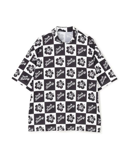 Jack Bunny!!(ジャックバニー)の「【Jack Bunny!!】ハイビスカスプリントPEメッシュ半袖モックネックカットソー(Tシャツ/カットソー・レディース・イエロー/ブラック・LARGE/MEDIUM/SMALL)」の12枚目の写真