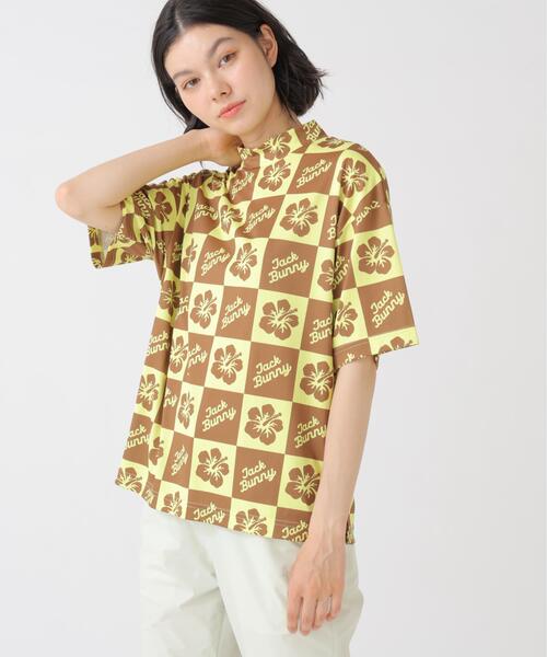 Jack Bunny!!(ジャックバニー)の「【Jack Bunny!!】ハイビスカスプリントPEメッシュ半袖モックネックカットソー(Tシャツ/カットソー・レディース・イエロー/ブラック・LARGE/MEDIUM/SMALL)」の17枚目の写真
