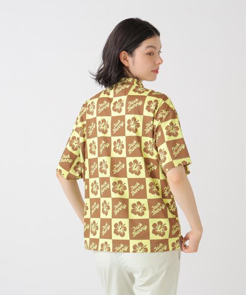 Jack Bunny!!(ジャックバニー)の「【Jack Bunny!!】ハイビスカスプリントPEメッシュ半袖モックネックカットソー(Tシャツ/カットソー・レディース・イエロー/ブラック・LARGE/MEDIUM/SMALL)」の18枚目の写真