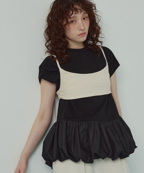 W:Huku（フーク）の「【W:Huku / ソフトタッチツイル】ロング ストラップ ビスチェ / Soft-Touch Twill Long Strap Bustier（ベスト・レディース・ベージュ系その他/ブラック・FREE）」の2枚目の写真