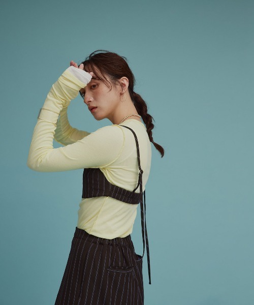 W:Huku（フーク）の「【W:Huku / ソフトタッチツイル】ロング ストラップ ビスチェ / Soft-Touch Twill Long Strap Bustier（ベスト・レディース・ベージュ系その他/ブラック・FREE）」の14枚目の写真