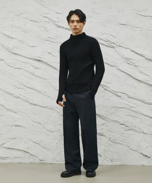SIGNATURE（シグネチャ）の「ウールライクノータックワイドフィットスラックス[ネイビーストライプ]（スラックス・レディース・その他・SMALL/X-LARGE）」の3枚目の写真