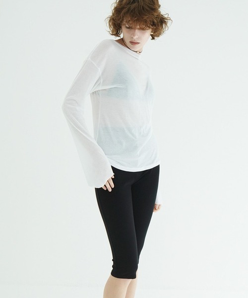 CLANE（クラネ）の「SHEER LOOSE CUT TOPS（Tシャツ/カットソー・レディース・ホワイト/ピンク・1/2）」の3枚目の写真