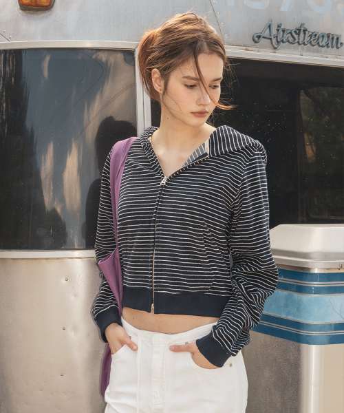 Terry Slim Hoodie_Stripe Navy — тонкая махровая худи в полоску, navy