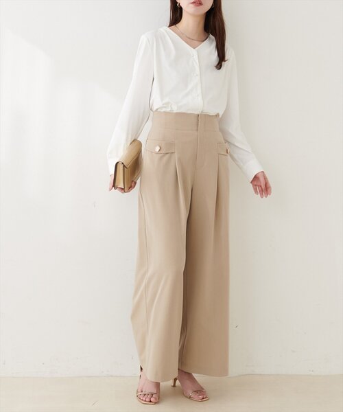 natural couture(ナチュラルクチュール)の「【sherbet line】接触冷感パール釦ブラウス(シャツ/ブラウス・レディース・ブラック/ベージュ/ミント/オフホワイト/ピンクベージュ・FREE)」の9枚目の写真