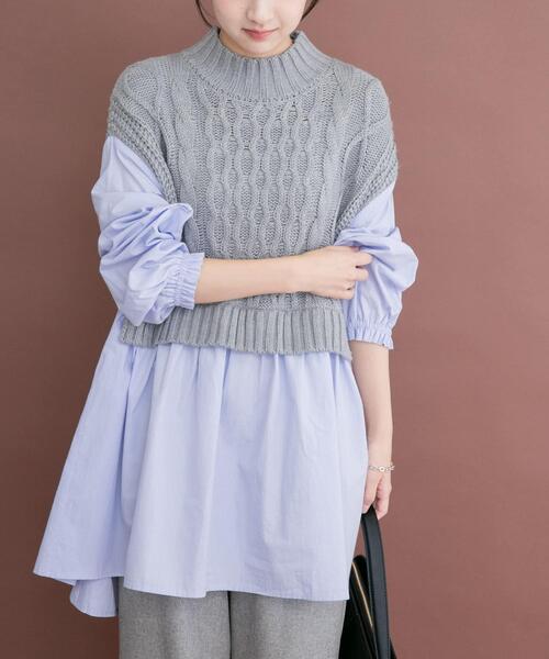 ITEMS URBANRESEARCH(アイテムズ アーバンリサーチ)の「ベストドッキングチュニック(シャツ/ブラウス・レディース・ホワイト/ライトブルー・FREE)」の2枚目の写真