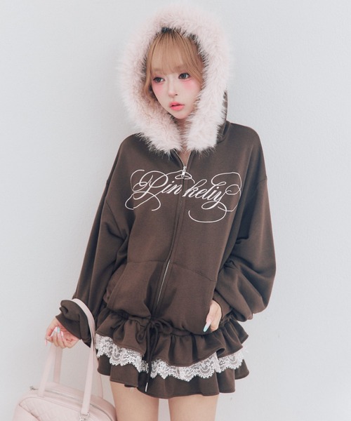 OLIVE des OLIVE(オリーブデオリーブ)の「ファー付きティアードパーカー(パーカー・レディース・ブラック/ブラウン/オフホワイト/ピンク/トップグレー/ピンク系その他・FREE)」の1枚目の写真