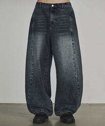 WASHED STRING WIDE DENIM PANTS (VINTAGE BLUE)