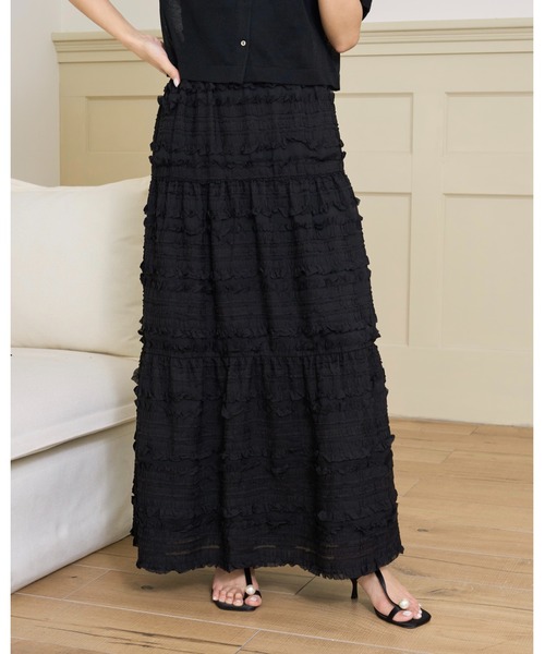 BIRTHDAY BASH(バースデイバッシュ)の「SHIRRING TIERED SKIRT(シャーリングティアードスカート)(スカート・レディース・ブラック/ホワイト/サックスブルー・FREE)」の3枚目の写真