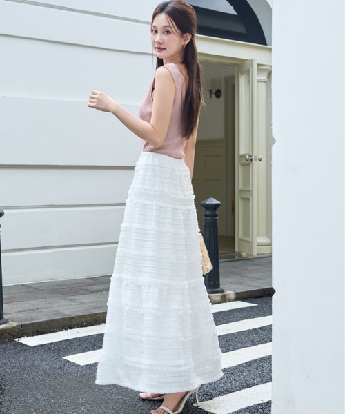 BIRTHDAY BASH(バースデイバッシュ)の「SHIRRING TIERED SKIRT(シャーリングティアードスカート)(スカート・レディース・ブラック/ホワイト/サックスブルー・FREE)」の20枚目の写真