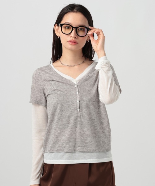 BAYFLOW（ベイフロー）の「[一枚で重ね着風]レイヤードヘンリーロングスリーブT（Tシャツ/カットソー・レディース・グレー/ネイビー/ラベンダー・FREE）」の2枚目の写真