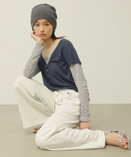 BAYFLOW（ベイフロー）の「[一枚で重ね着風]レイヤードヘンリーロングスリーブT（Tシャツ/カットソー・レディース・グレー/ネイビー/ラベンダー・FREE）」の4枚目の写真