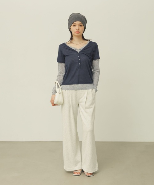 BAYFLOW（ベイフロー）の「[一枚で重ね着風]レイヤードヘンリーロングスリーブT（Tシャツ/カットソー・レディース・グレー/ネイビー/ラベンダー・FREE）」の6枚目の写真